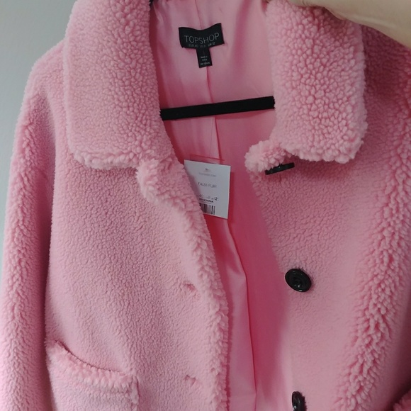New Topshop Pink Borg Jacket Teddy Coat 